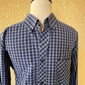 Ben Sherman Men's Plaid Blue and Gray Casual Button Down Long Sleeve Shirt M EUC